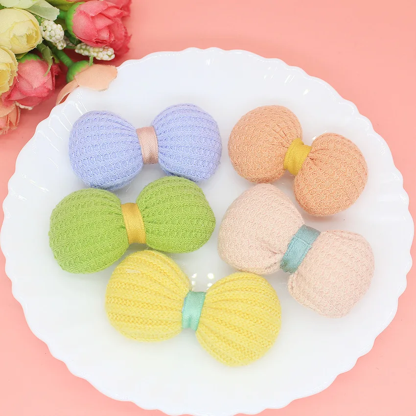 Girl's bow with fine wool padded patches, appliques for clothes, sewing supplies, hair decoration, 10 pcs/lot