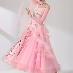 Lady's High Quality Standard Ballroom Dance Dresses Pink Elegant Ballroom Competition Dance Dress Women Waltz Dancing Skirt