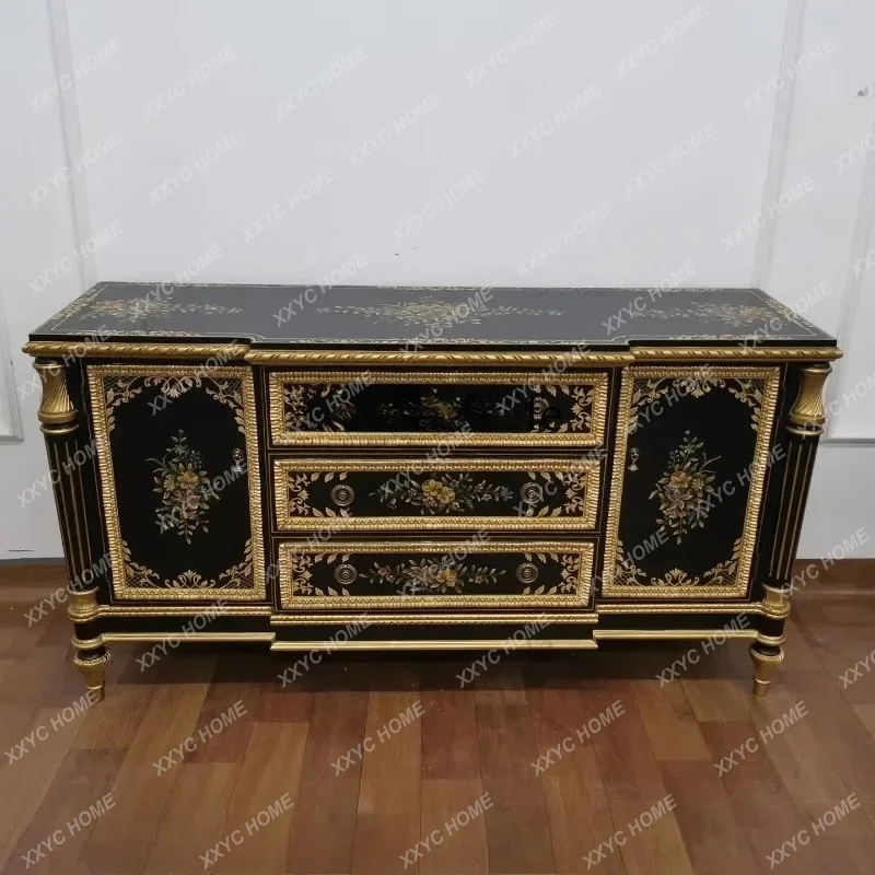 XXHigh-end  retro hand-painted gold-painted entrance cabinet, living room dining side cabinet, storage cabinet