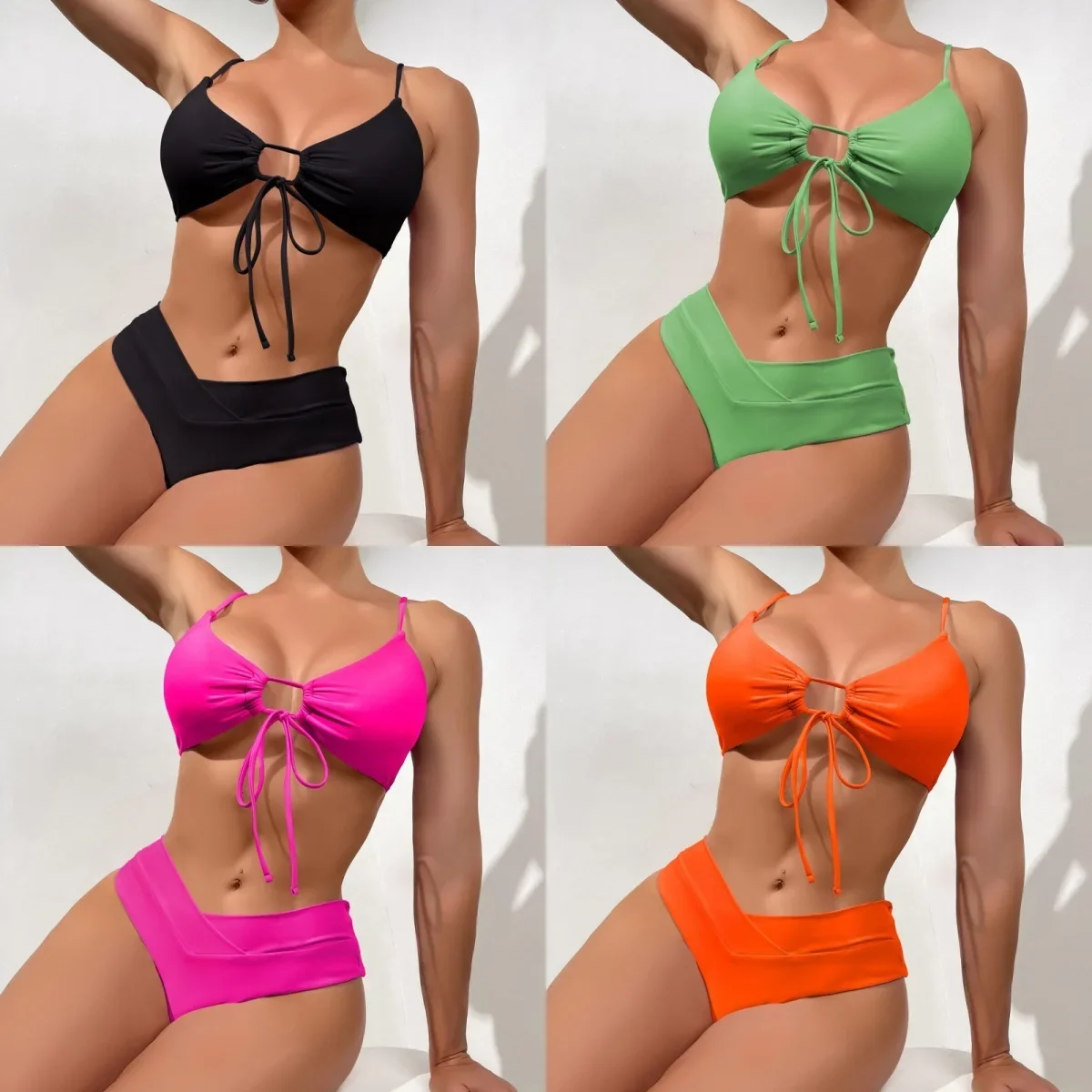 

2025 Swimsuit Women's New Solid Color Bikini Swimsuit Russia