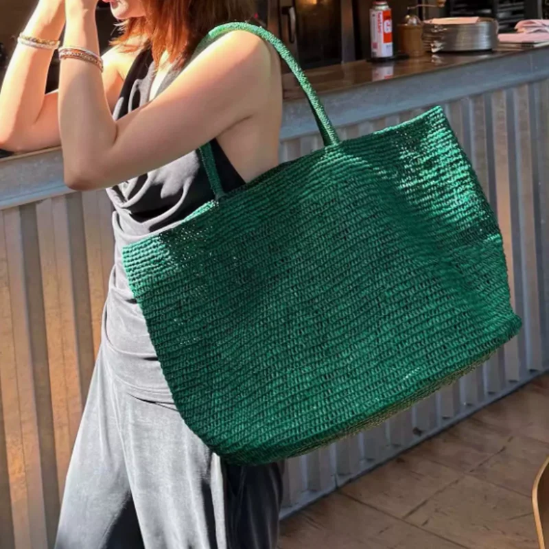 2026 Large Handwoven Rattan Tote Bag for Women Natural Straw Beach Bag Purse Luxury Shoulder Bags Handbag Summer
