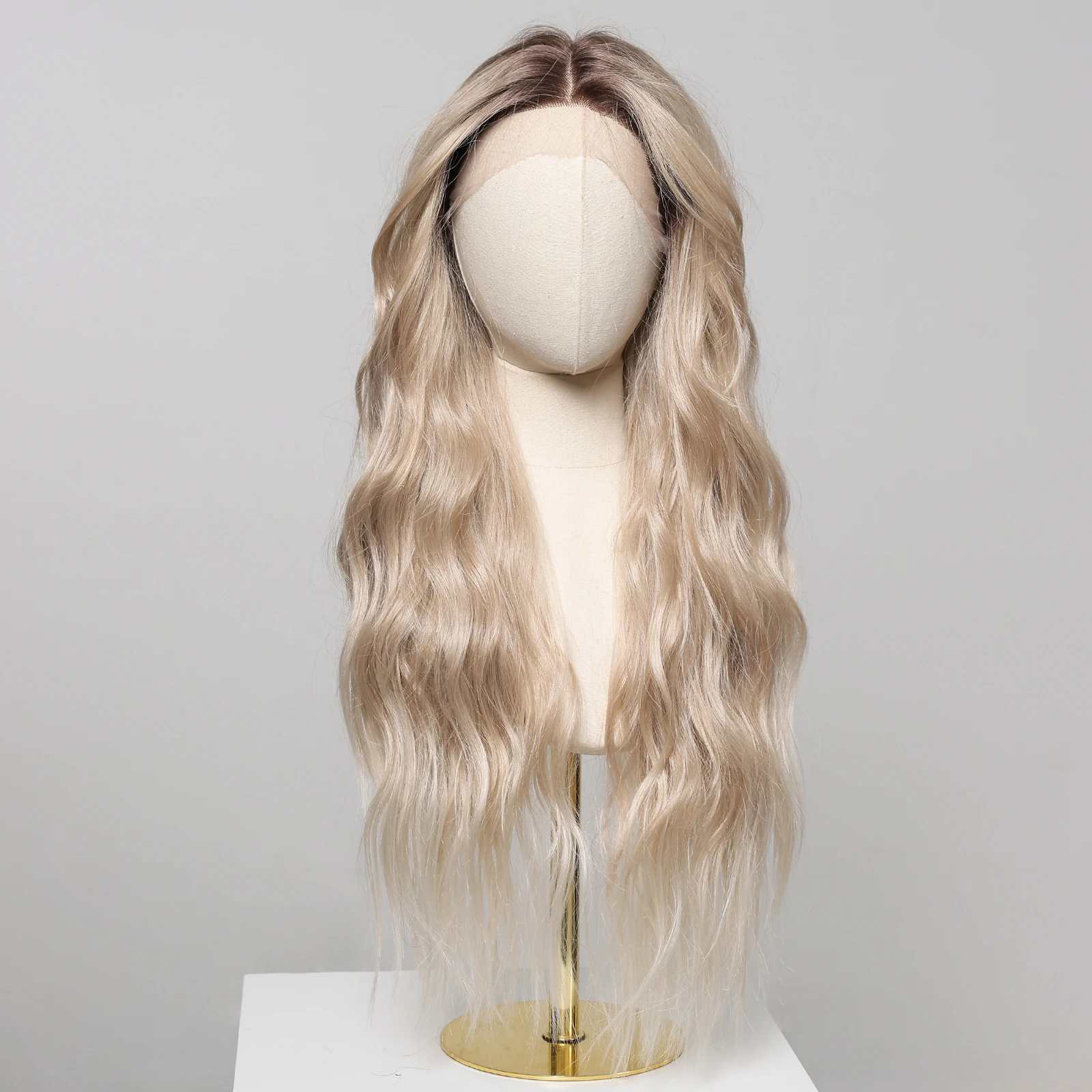 LOUIS FERRE 30 Inches Blonde 13*6 Lace Front Synthetic Wigs Long Wavy Natural Hair Free Parting Natural Hairline Futura Wigs