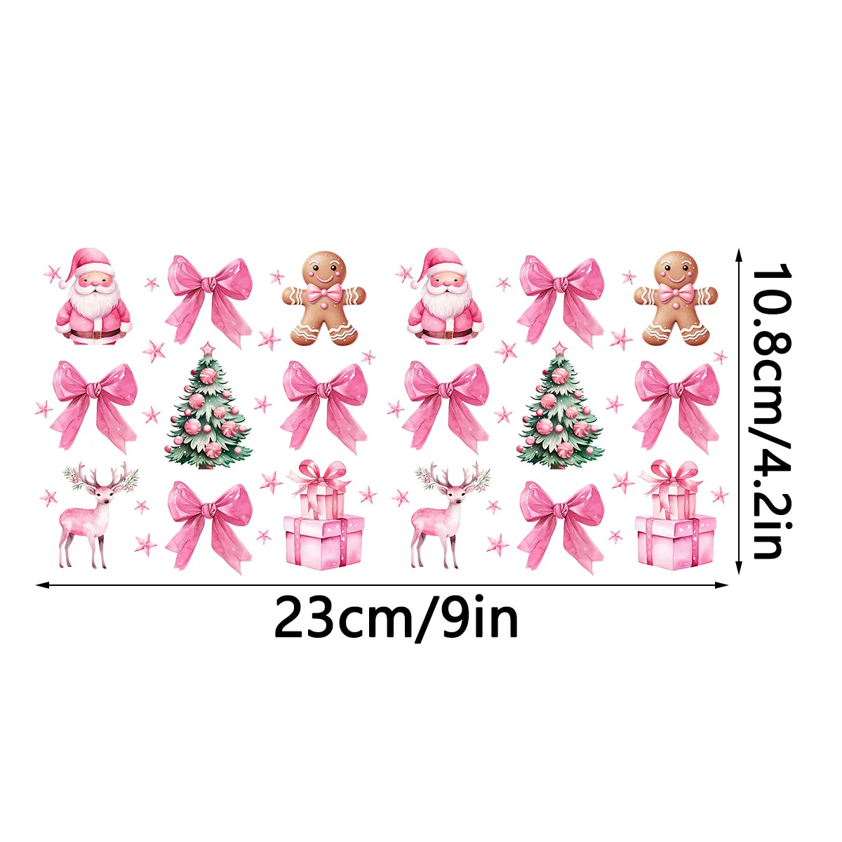 Pink Santa Claus Bow Christmas Tree UV DTF Transfer Sticker Libbey 16oz Glass Cups Wraps Coffee Mug Decals Party Xmas Home Decor