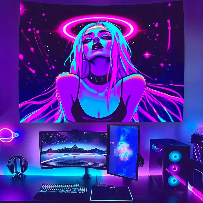 VIKAMA Cyberpunk Neon Tapestry Art Wall Cloth Suitable for Gaming Room Background Wall Room Decoration