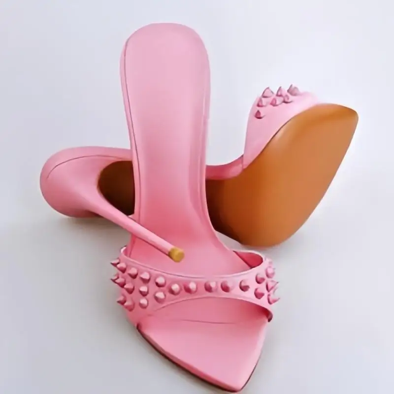 New Summer European and American Fashion Rivet Stiletto 12cm Sexy Open Toed Outerwear Cool Slippers for Women