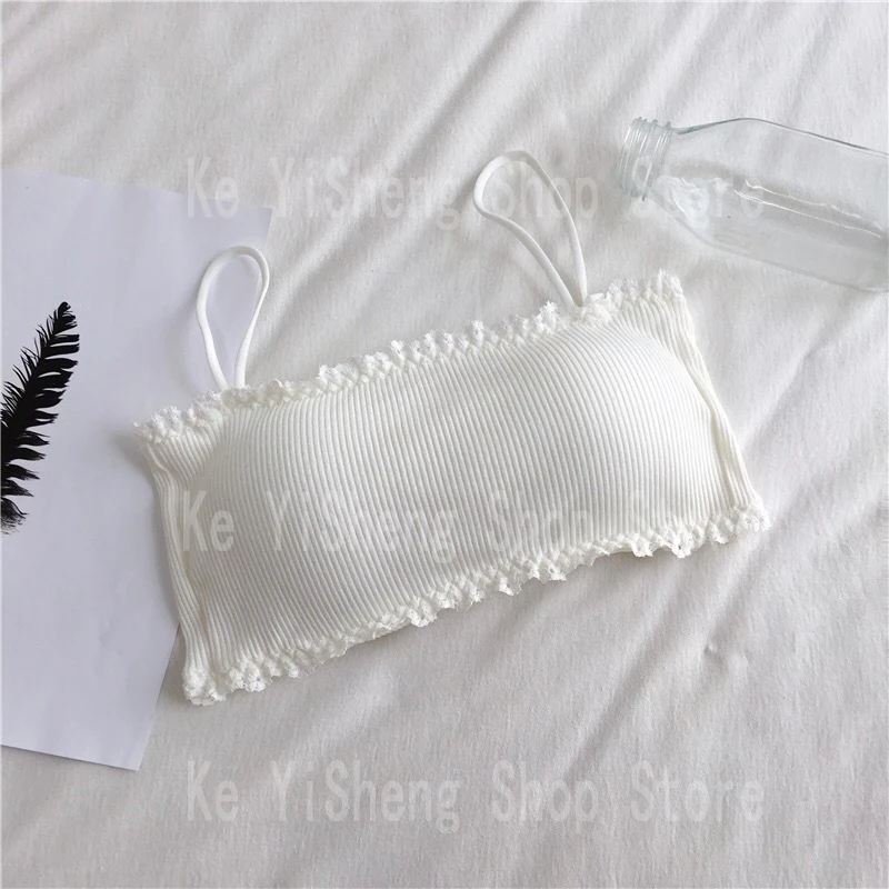 Cotton camisole top top girl no underwire chest pad Adjustable to fit small chest vest wrap bra student bra image 4