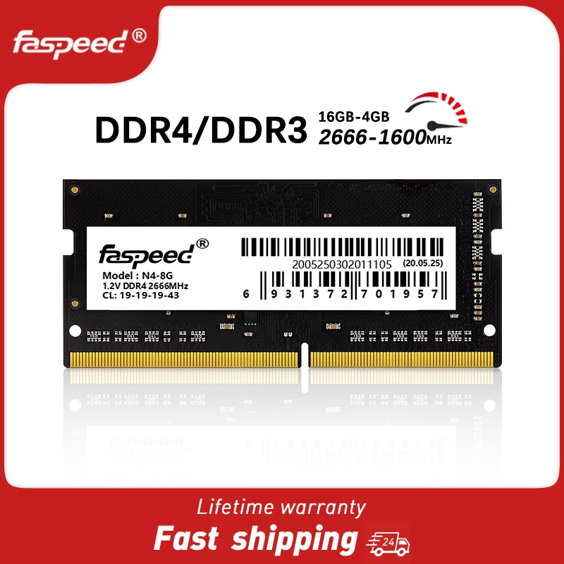 

Faspeed Memoria Ram DDR4 DDR3 16GB 8GB 4GB 2666MHz 1600MHz 3200 2400 1333 MHz lnternal Memory Ram SODIMM For Notebook Laptop