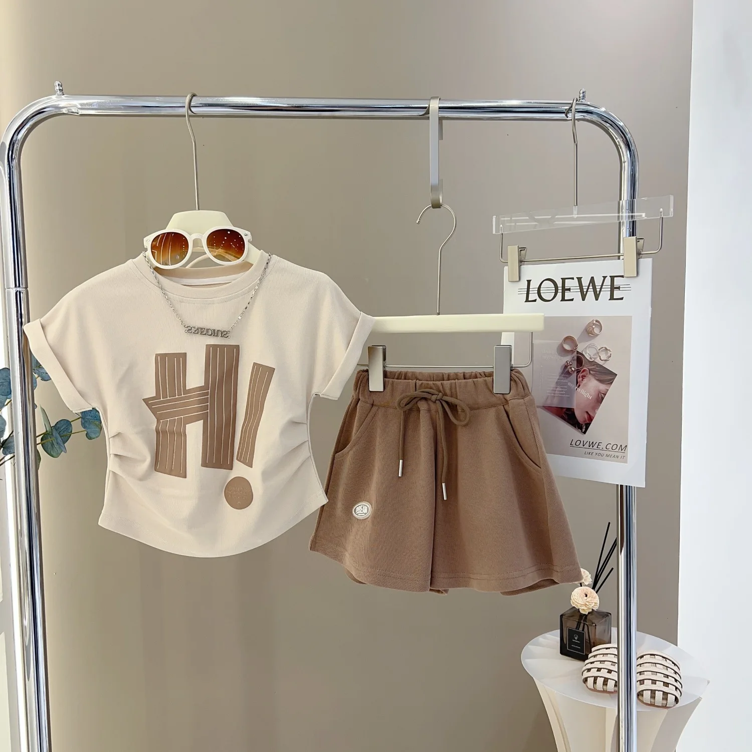 Summer Children Girl Clothes Set Kid Letter 'HI' Tshirts and Shorts 2pcs Suit Teenage Short Sleeve Top Bottom Outfits Tracksuits