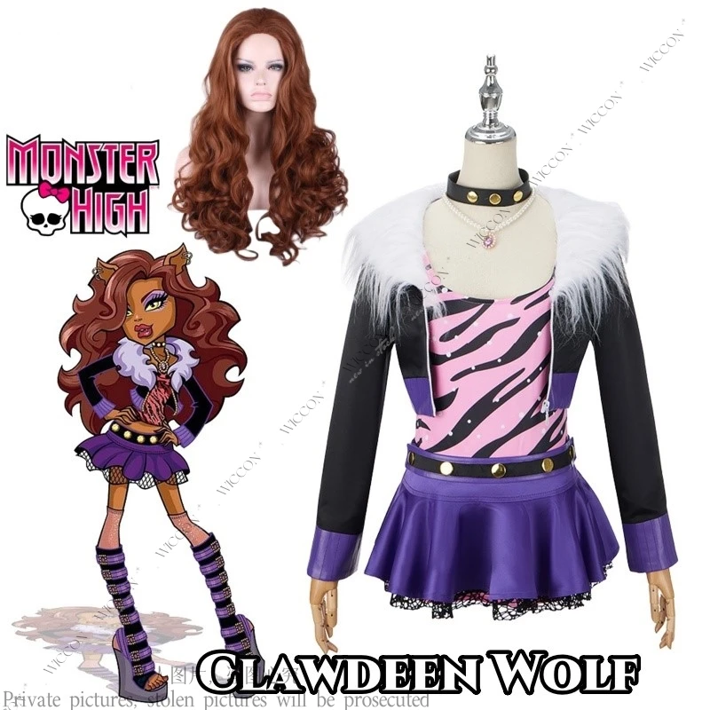 

Clawdeen Wolf аниме костюм монстра Cos костюм парик женский маленький дьявол милый косплей костюмы на Хэллоуин наряд Clawdeen Wolf