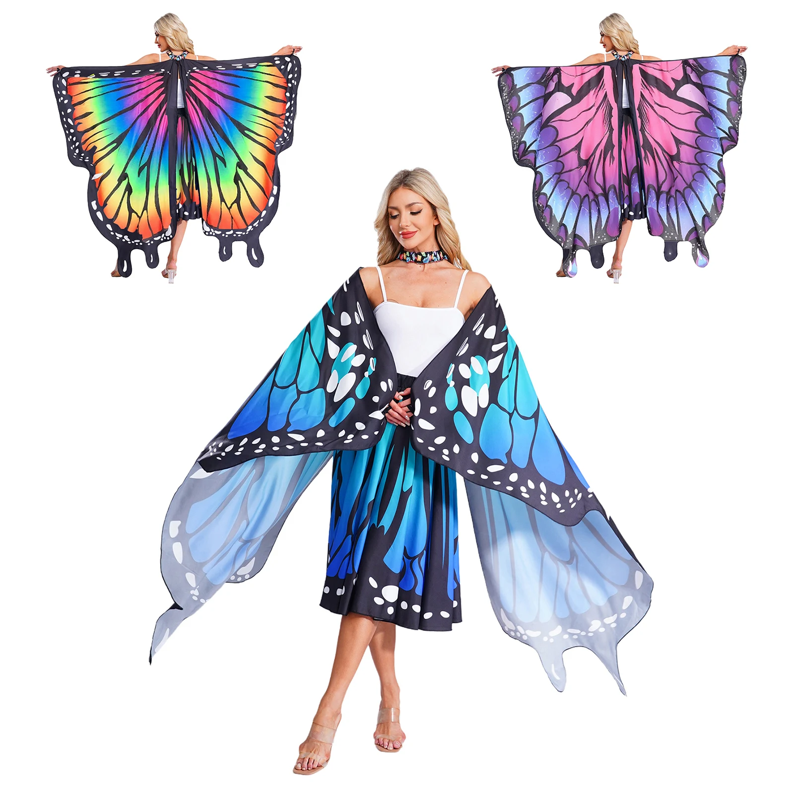 

Adult Monarch Butterfly Cape Halloween Butterfly Wings Rainbow Butterfly Wings Cape Shawl Cloak Fairy Ladies Dance Costume Props