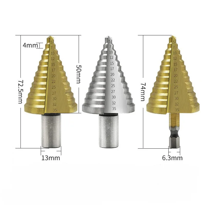 1pc HSS Step Drill Bit 5-35mm - Straight Fluted Round Shank/Hexagonal Shank Metal Hole Cutter - Ideal for Metal & Wood Crafting