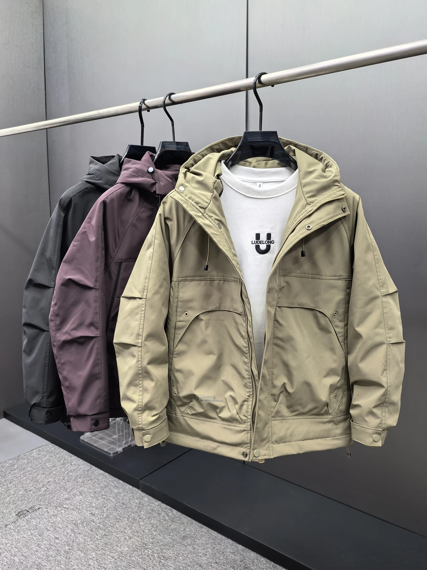 

Thiened Cotton Padded Hooded Jaet Men's Casual Loose Fit Windproof Spring Autumn Workwear Sle Zipper Closure Outdoor Coat
