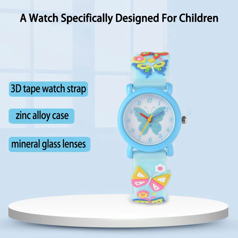 UTHAI CQ188 reloj de dibujos animados de mariposa colorida 3D, reloj de cuarzo impermeable, seguro y respetuoso con el medio ambiente, diseñado para niños