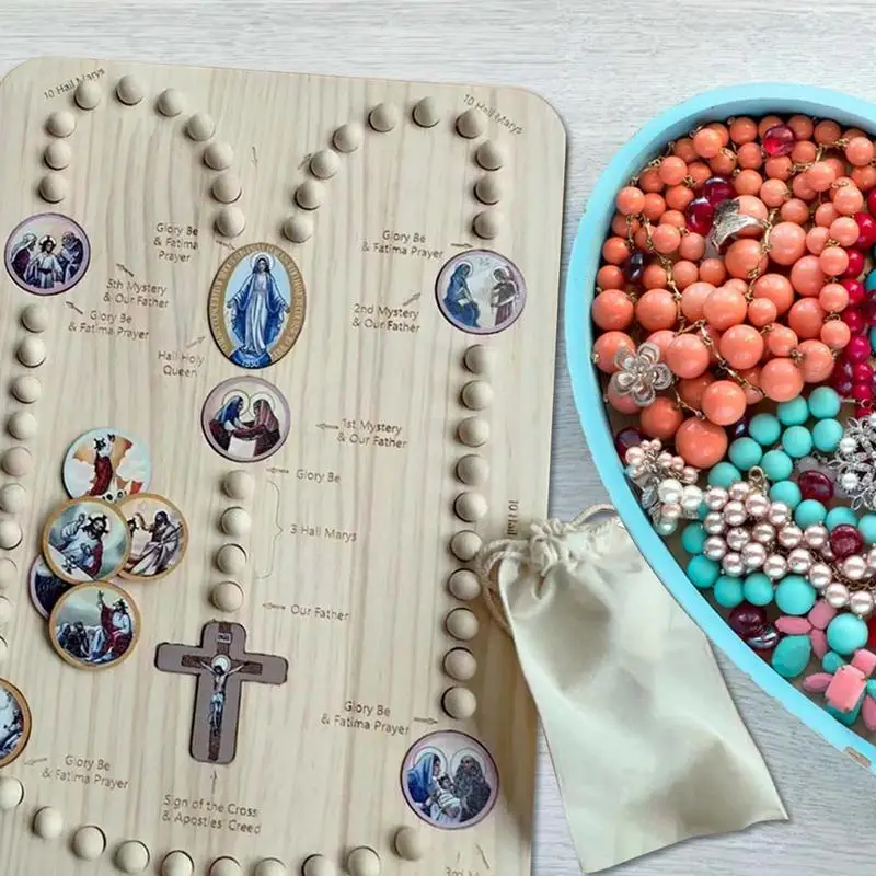 Montessori Inspired Wooden Rosary Board Fun Round Chuck Wooden Beads Creative Art Puzzle Wood DIY Package