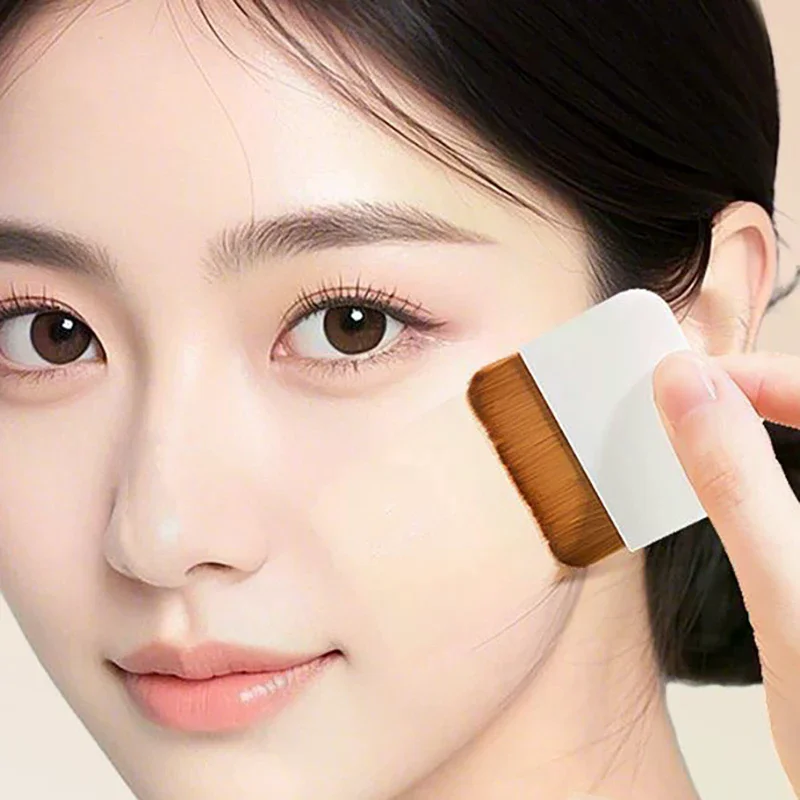 2 قطعة فرشاة كريم أساس مدمجة رفيعة للغاية مع صندوق مرآة يسهل حملها فرشاة ماكياج برأس مسطح لا أثر أدوات ماكياج قابلة للاستبدال