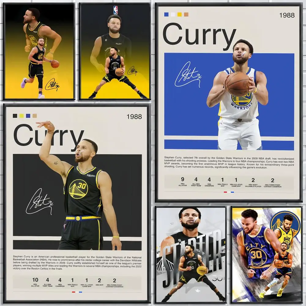 S-Stephen C-Curry Basketball Player Painting Calligraphy Stylish Canvas Poster Wall Art for Home Decor Gift