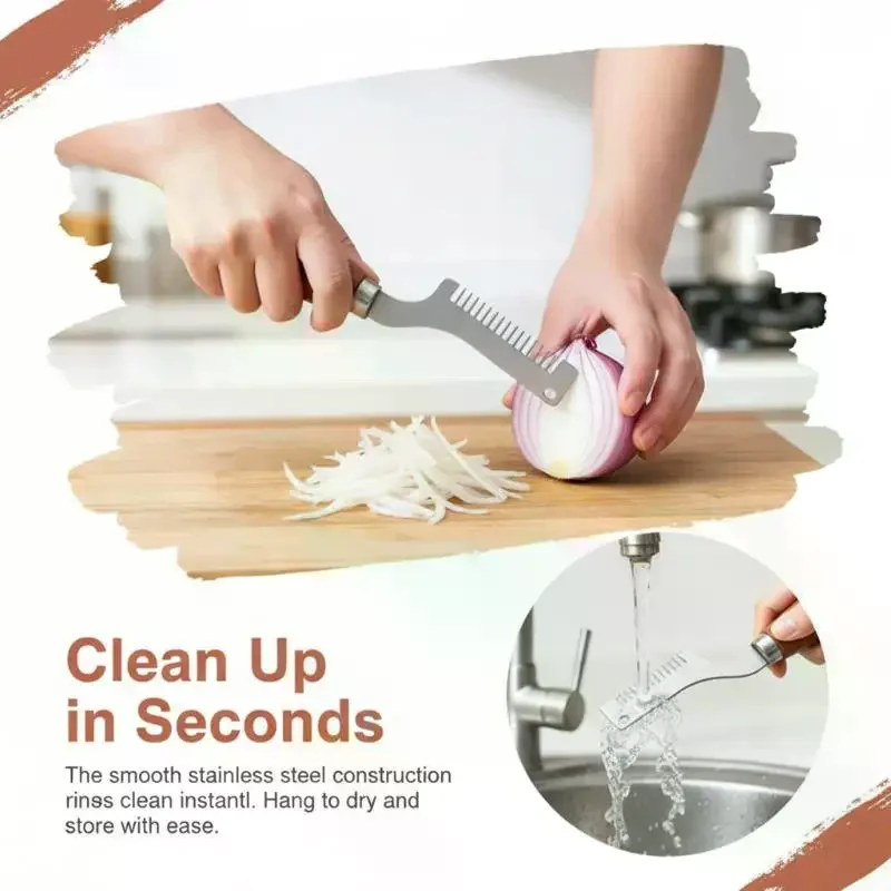 Professional Scallion Slicer Green Onion Cutter With Curved Design Stainless Steel Blades Wooden Handle Kitchen Cooking Tools