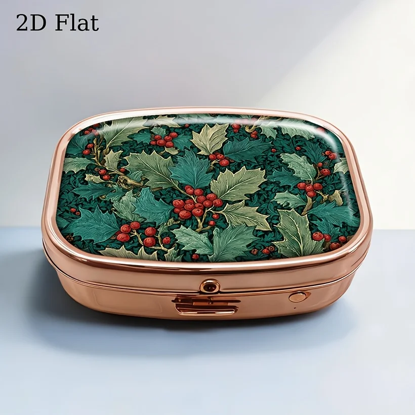 Plant Ivy Berry Pattern Pill Box, Flat Portable Metal Storage Box, Suitable for Vitamins, Fish Oil, Pills, and Small Candies, Cute Decorative Mini Storage Box, Suitable for Handbags