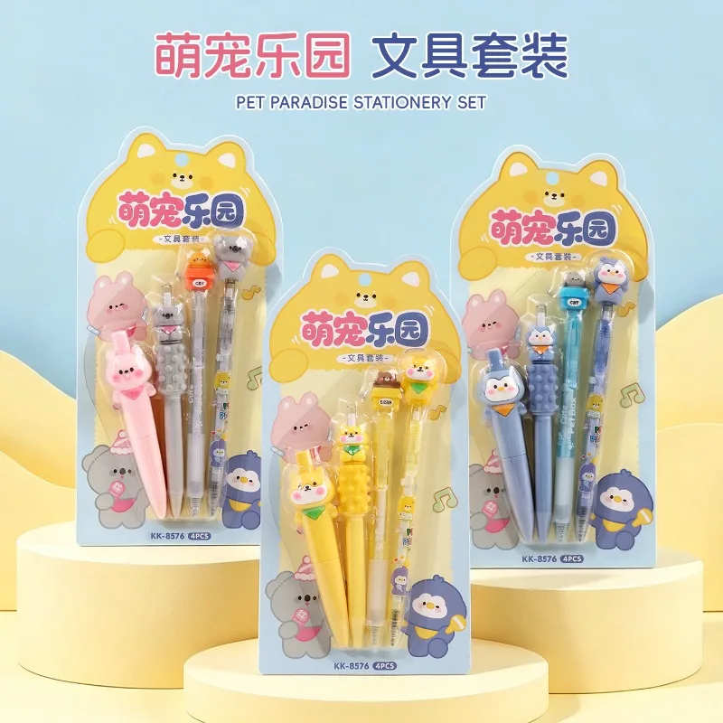 4 Pcs Neutral Pen Cute Pet Animal Pen Cute Stationery Gift Box Set Combination Cute Creative Smooth Neutral Gel Pen Kawaii Pen