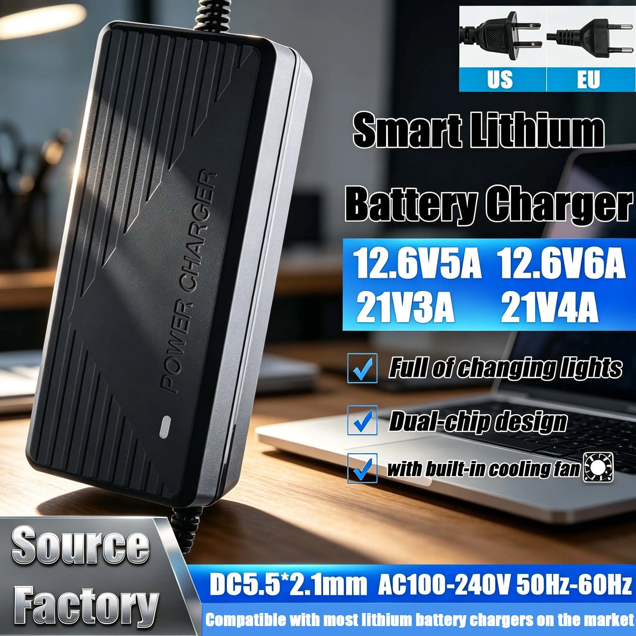 21V 4A 3A Lithium Battery Pack Charger for Power Tool 5s 18V 21V Li-ion Battery Charger 12.6V 6A 5A Fast Charging EU US Plug