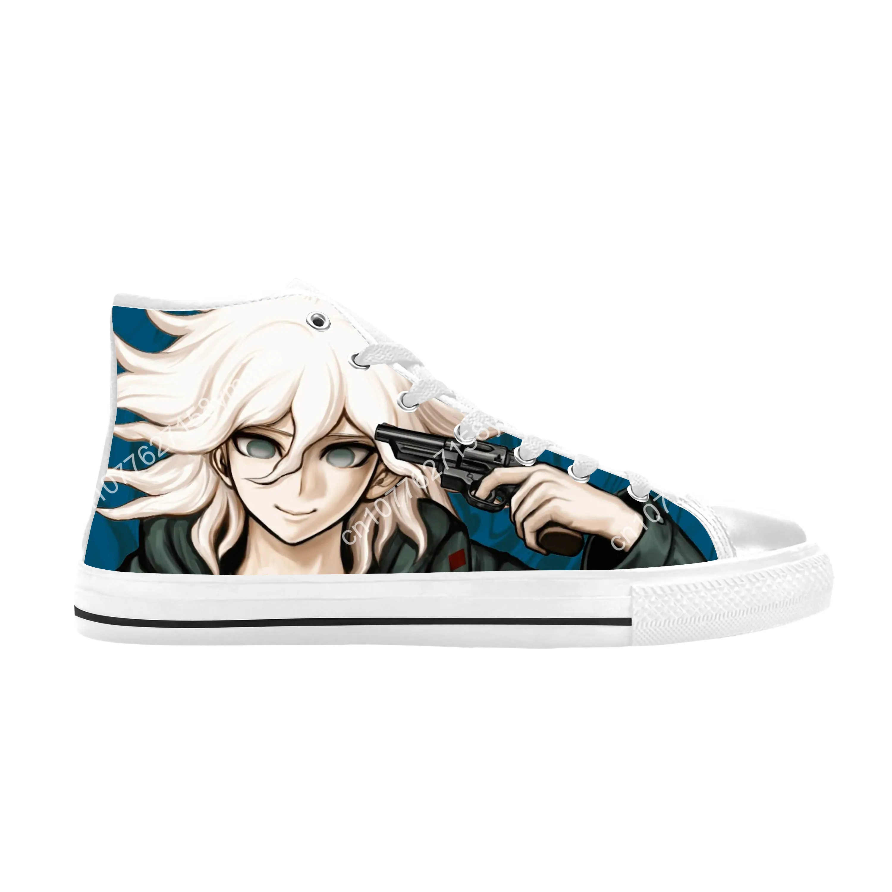 Japanese Anime Cartoon Danganronpa Komaeda Nagito Casual Cloth Shoes High Top Comfortable Breathable 3D Print Men Women Sneakers