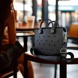 EVA Leather Solid Color Tote Bag Travel Work Waterproof Beach Bag Women Fashion Shoulder Bag Punched Outdoor Handbag Fit Charms