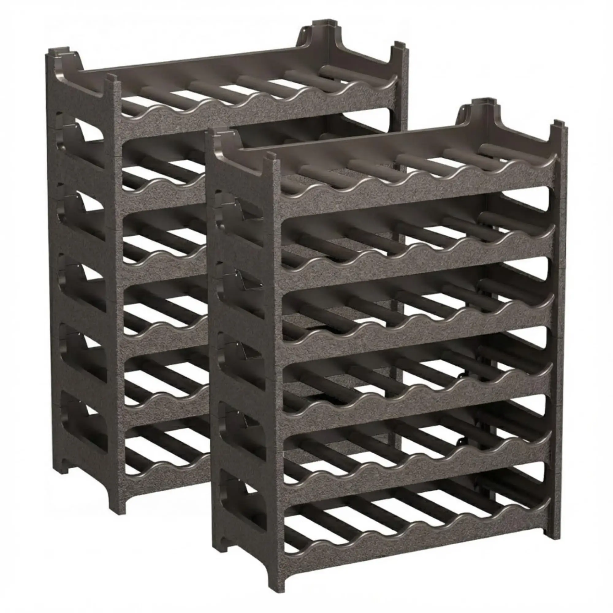 Boîte à vin modulaire empilable en plastique, support à bouteilles effet peau martelée, 6 bouteilles par module, étagères en Corten marron sauvage 72