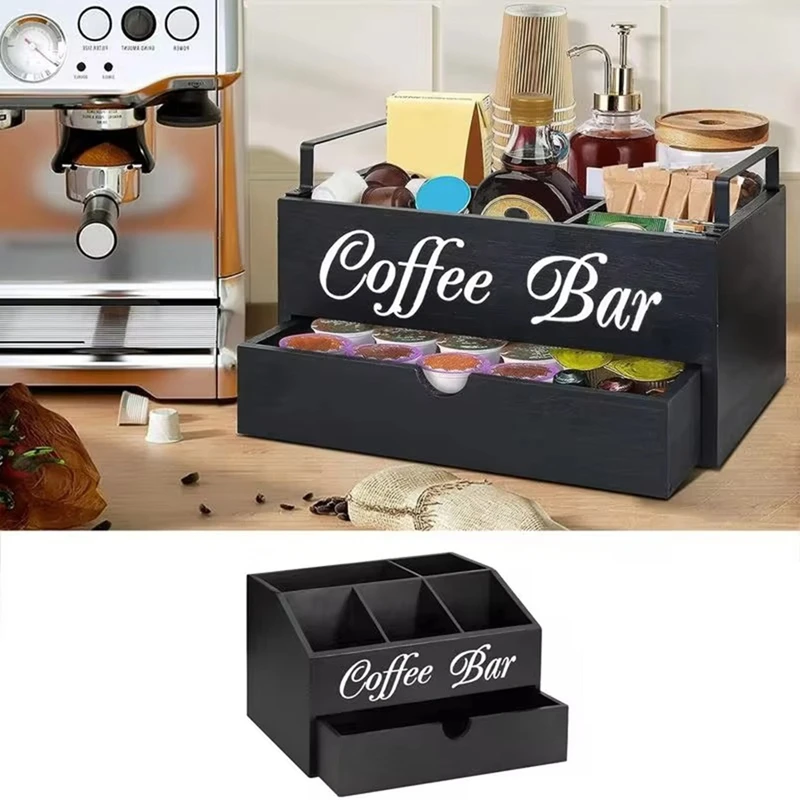 【Popular】Coffee Tea Holder Basket Wooden Coffee Holder Rustic Coffee Bar Decor Coffee Accessories Organizer For Home Coffee Bar