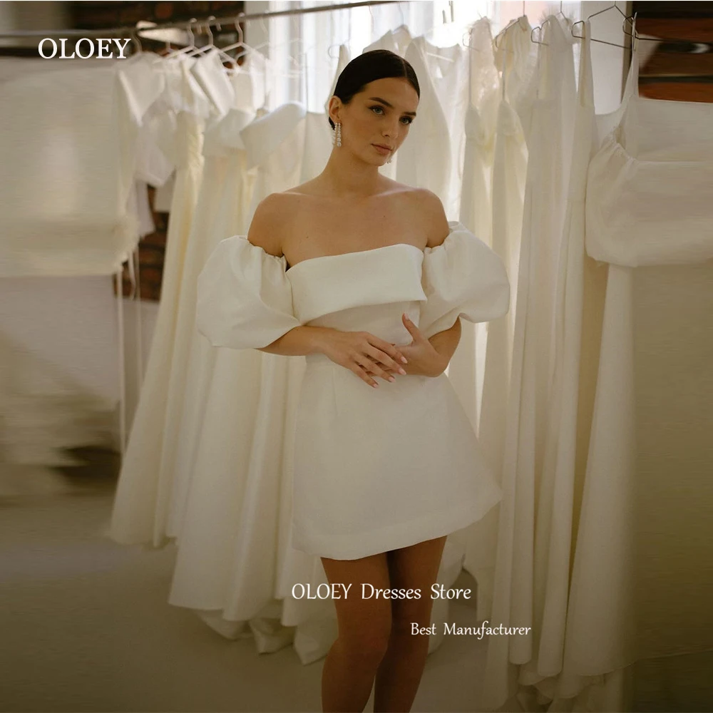 OLOEY-Mini vestidos de novia cortos de satén sin tirantes, vestidos de novia de manga corta abullonada, tallas grandes, vestido de graduación de verano