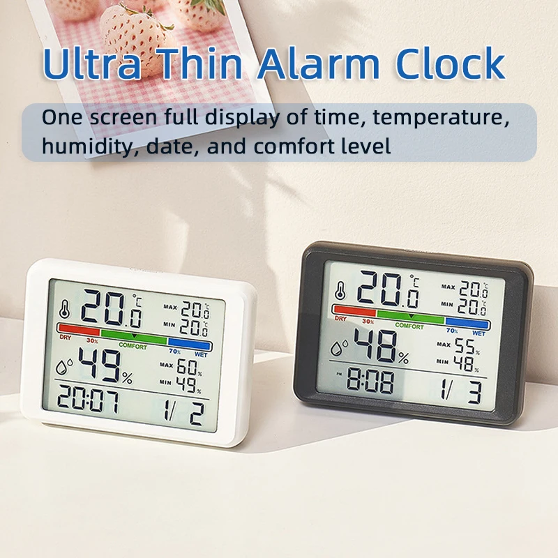 Ultra Thin Magnetic Alarm Clock Multifunctional LCD Electronic Digital Temperature Humidity Display Bedside Clock with Backlight