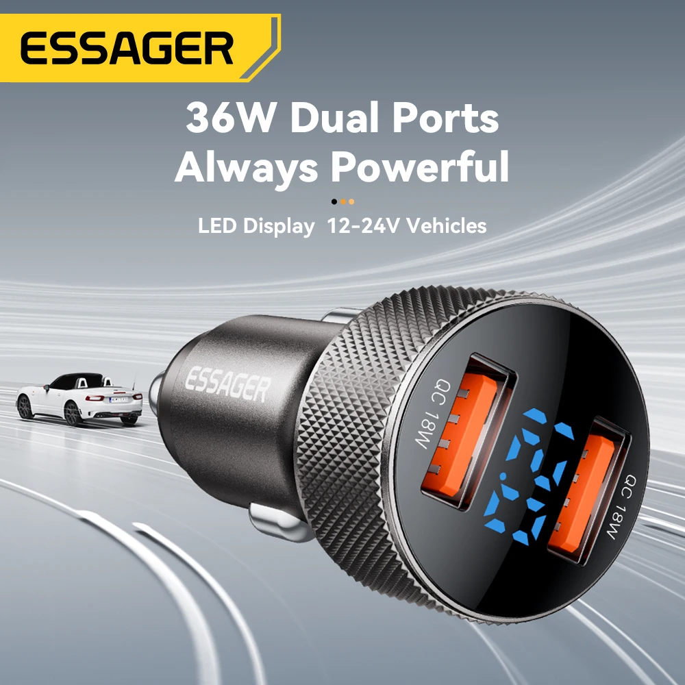 Essager USB Car Charger Dual Ports PD Type C 36W Fast Charger For   iPhone 16 15 14 13 Xiaomi Huawei Honor Realme Phone Charger