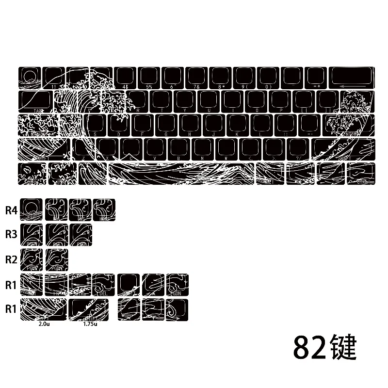 

Белые/черные колпачки для клавиш с тематикой морской волны, аниме, PBT, вишневый профиль, специальные боковые полупрозрачные колпачки для клавиш для 60% механической клавиатуры, подарки