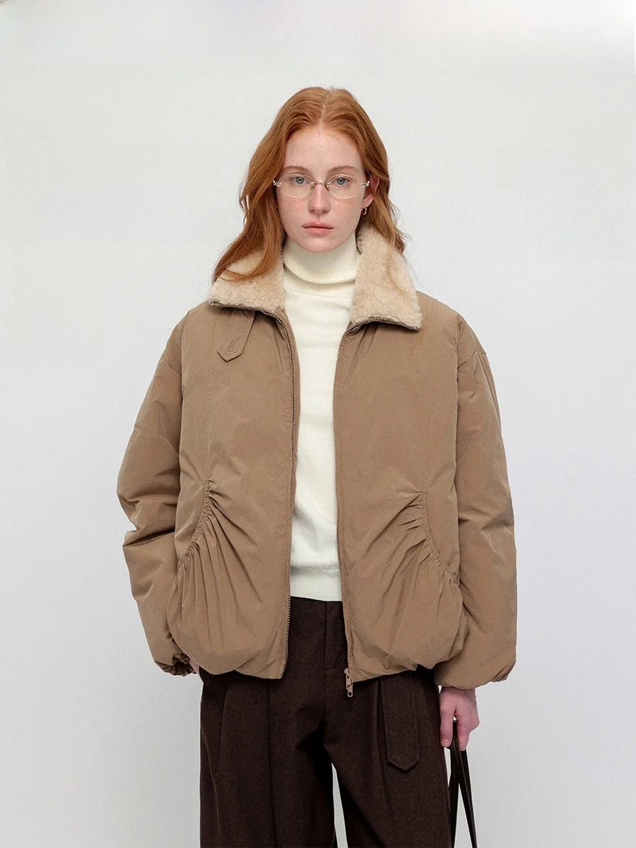 

Утепленная куртка с воротником из искусственного меха, ветрозащитная, на пуху, для снежного сезона, для поездок на работу, утолщенная, с эффектом мягкого печенья с корицей и орехов.