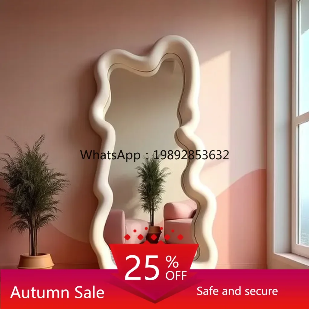 LYY Fengyunduo Irregular Solid Wood Wave Floor Makeup Mirror for Women High-end Home Bedroom Entrance Mirror