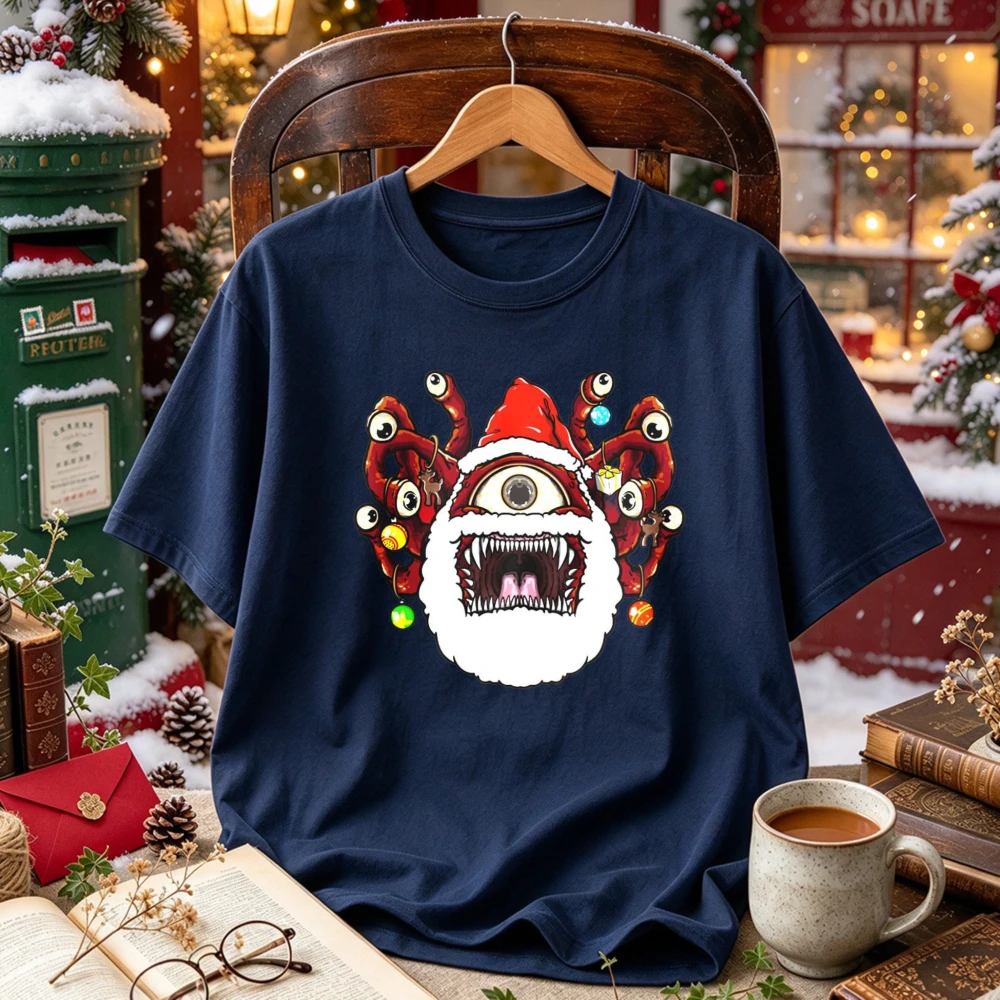 Scary Christmas Monster T-Shirt women men Ugly Xmas Horror Santa Hat Eyeballs Graphic Tee Short Sleeve Holiday Gift cotton tops