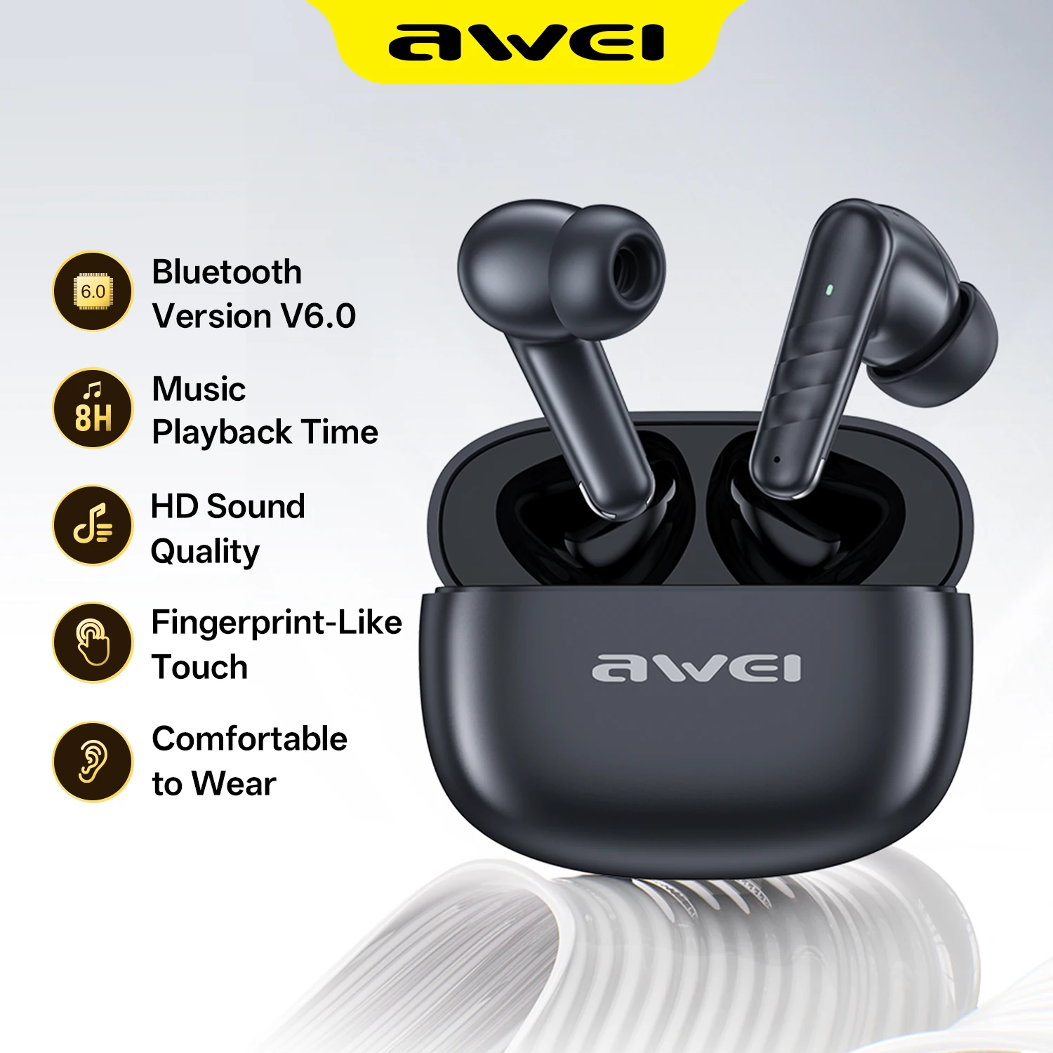 AWEI T108 ANC Bluetooth 6.0 True Wireless Earbuds -55dB Adaptive Hybrid ANC Earphones Hi-Res LDAC 4-mic + AI ENC In-Ear buds