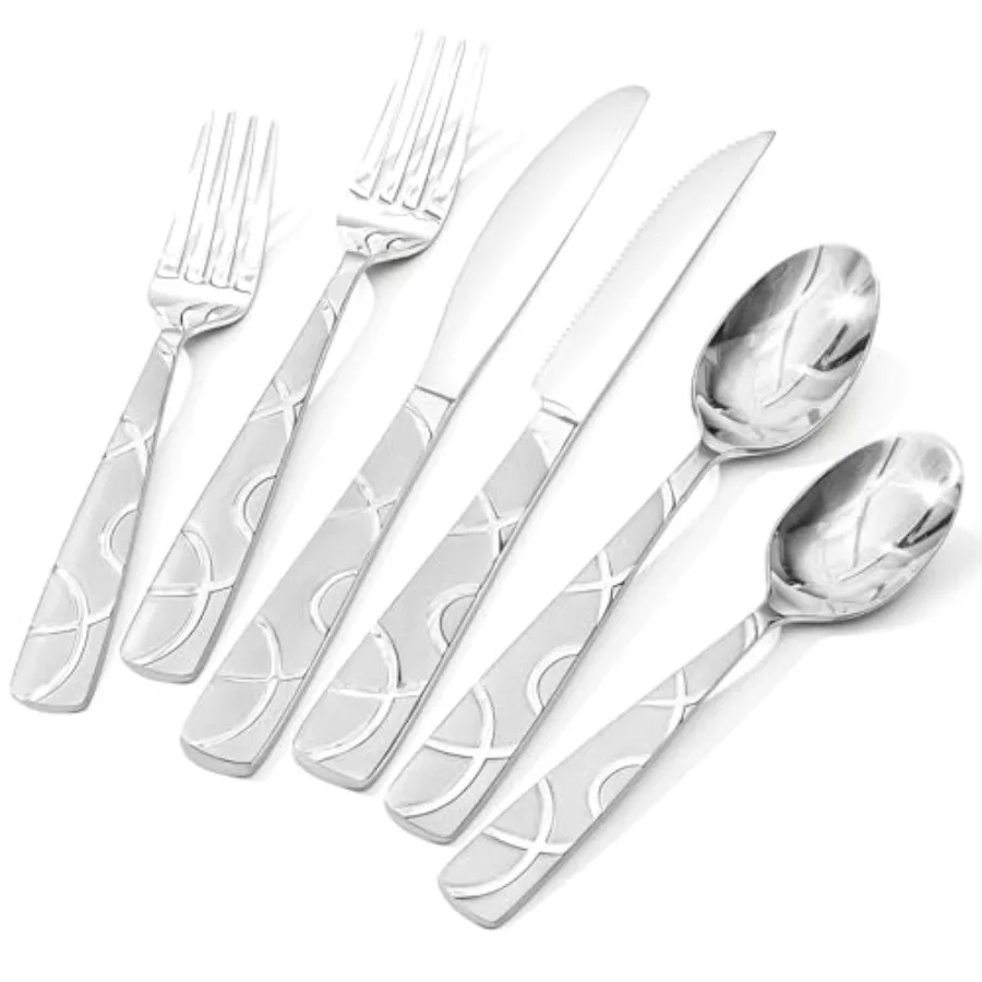 

24PCS Stainl Steel Sierware Set with Steak Knives, Modern Flatware Set for Kitchen, Mirror Polished Cutlery Set with Forks, Spo