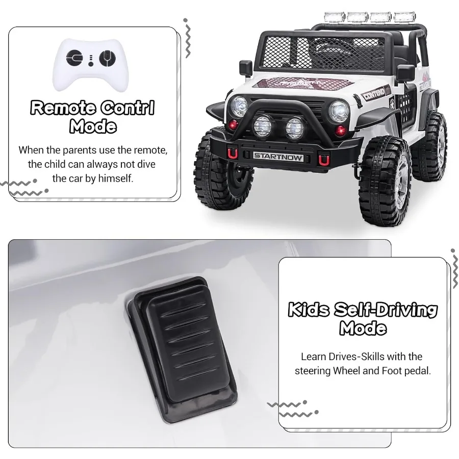 子供用2人乗り乗用車、12V電動カートラック、男の子向け（3～8歳）、リモコン付き、スプリングサスペンション、音楽/USB、ホーン、4輪バッテリー