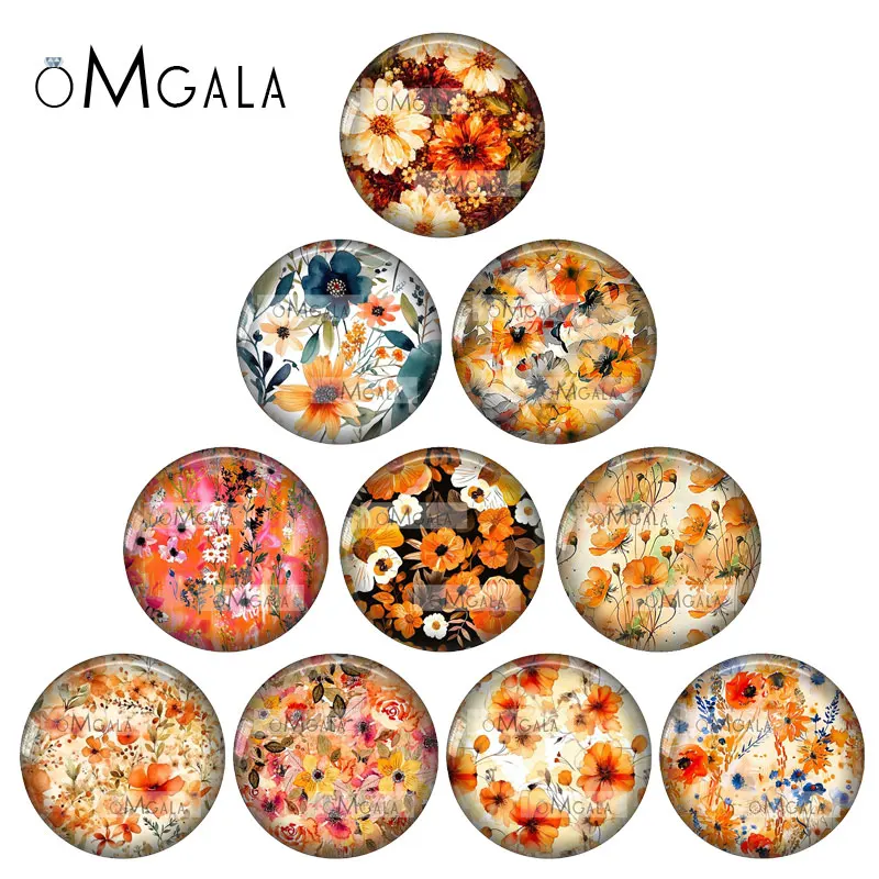 Fashion Orange Flower Art Paintings 12mm/18mm/20mm/25mm Round photo glass cabochon demo flat back Makings