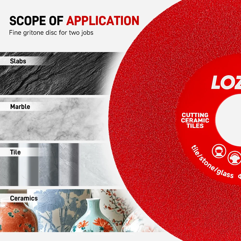 LOZLIN Diamond Blade 115mm Porcelain Tile Cutting Disc Grinding Dual Use for Marble Ceramic Glass Rock Plate Angle Grinder Cut view 2
