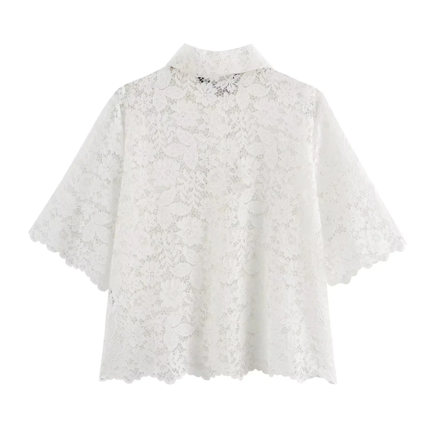 Withered Nordic Minimalist Commuter Lace Shirt Short Sleeved White Shirt Blouse Women Tops Summer Casual Fashion Elegant