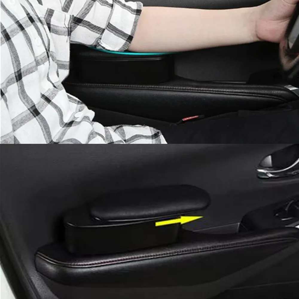 Universal Car Door Armrest with Storage Ergonomic Auto Interior Arm Elbow Support Heightening Pad Functional Armrests Leather