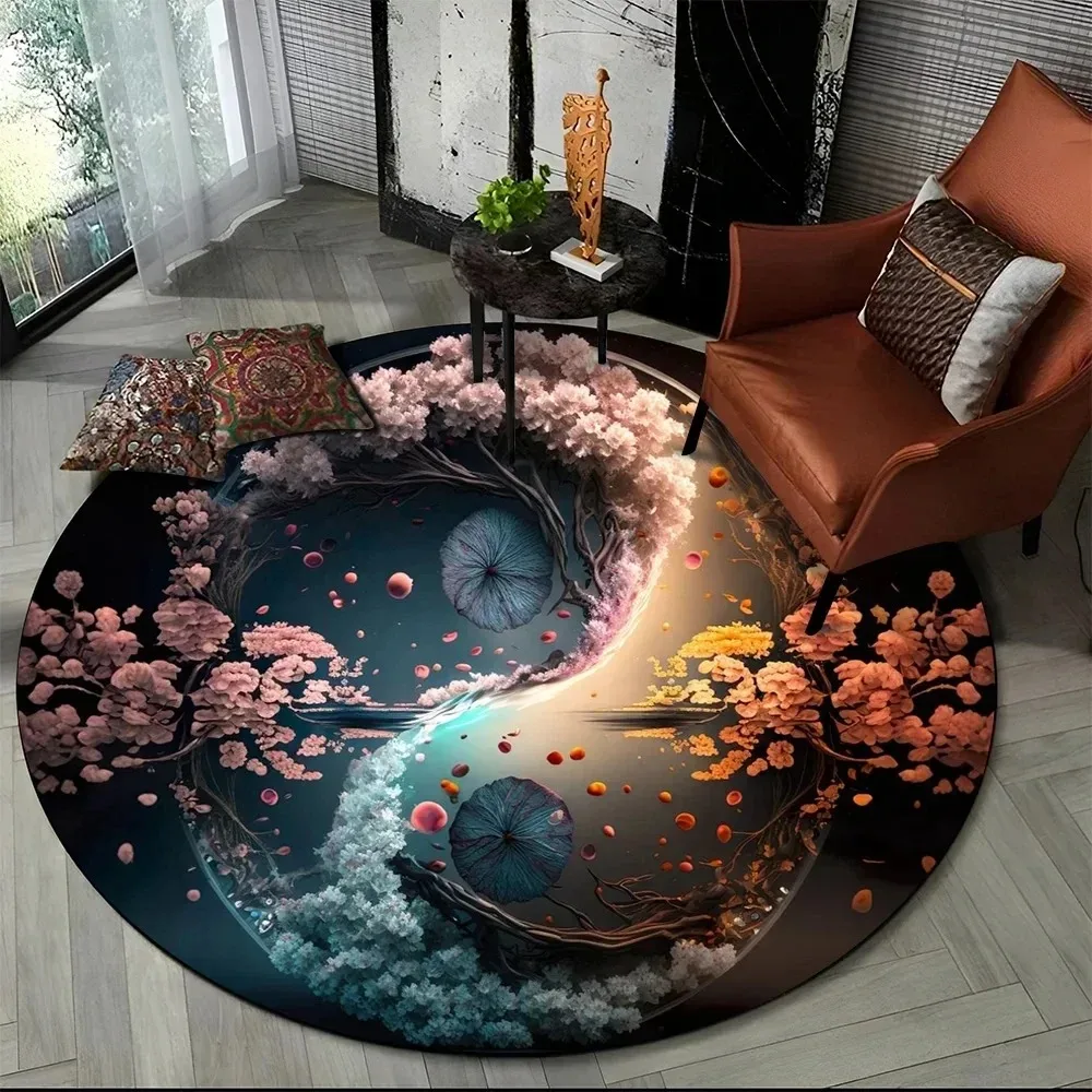 Vikama Flannel 3D Tai Chi Yin-Yang Pattern Round Soft Floor Mat, Featuring a Futuristic And Esoteric Style, a Home Decoration Ca