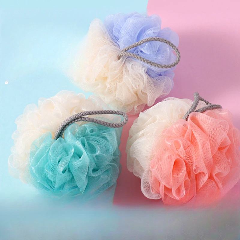 1PC Large Bath Ball multi-Color Blocking PE Bath Flower Soft Scrubbing Bubble Net Two Color Bath Flower Bathing Accessories Pink