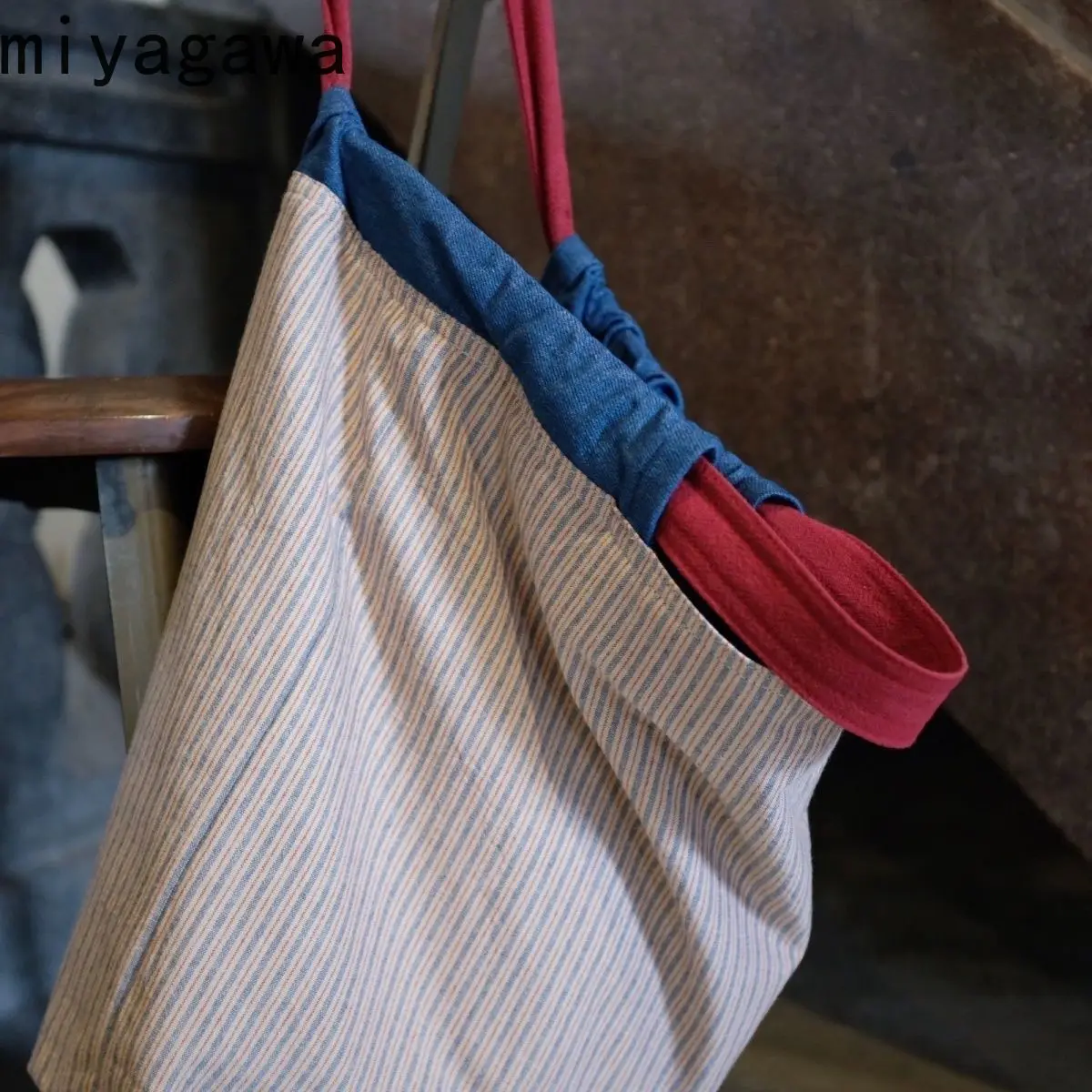 Miyagawa Canvas Bag 2024 New Tote Stripe Versatile Retro Commuter One Shoulder Crossbody Bag with Large Capacity