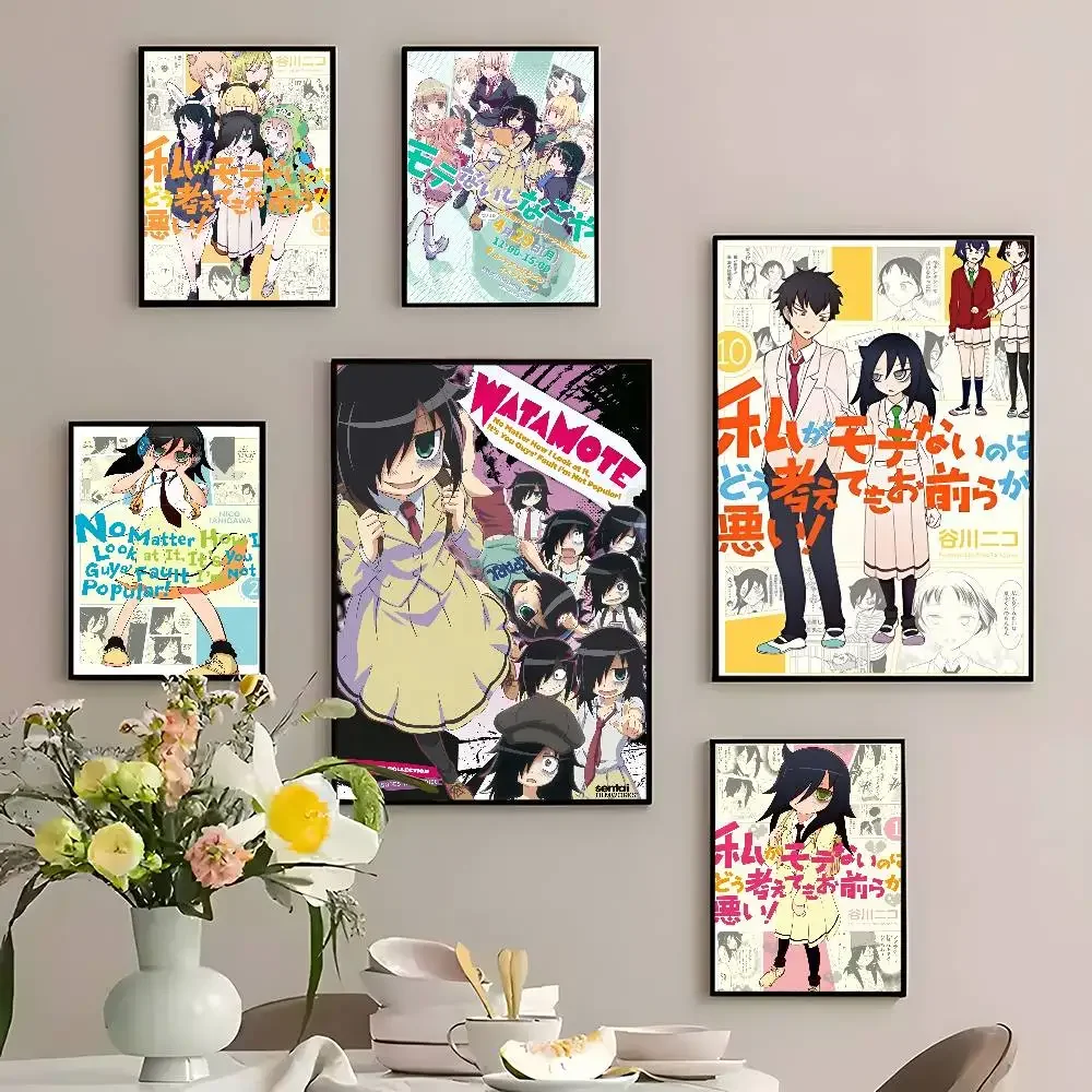 Anime W-Watamote Kuroki Tomoko Poster Sticker Print Waterproof Wall Art For Living Room Bedroom Home Decor Gift Movie Posters