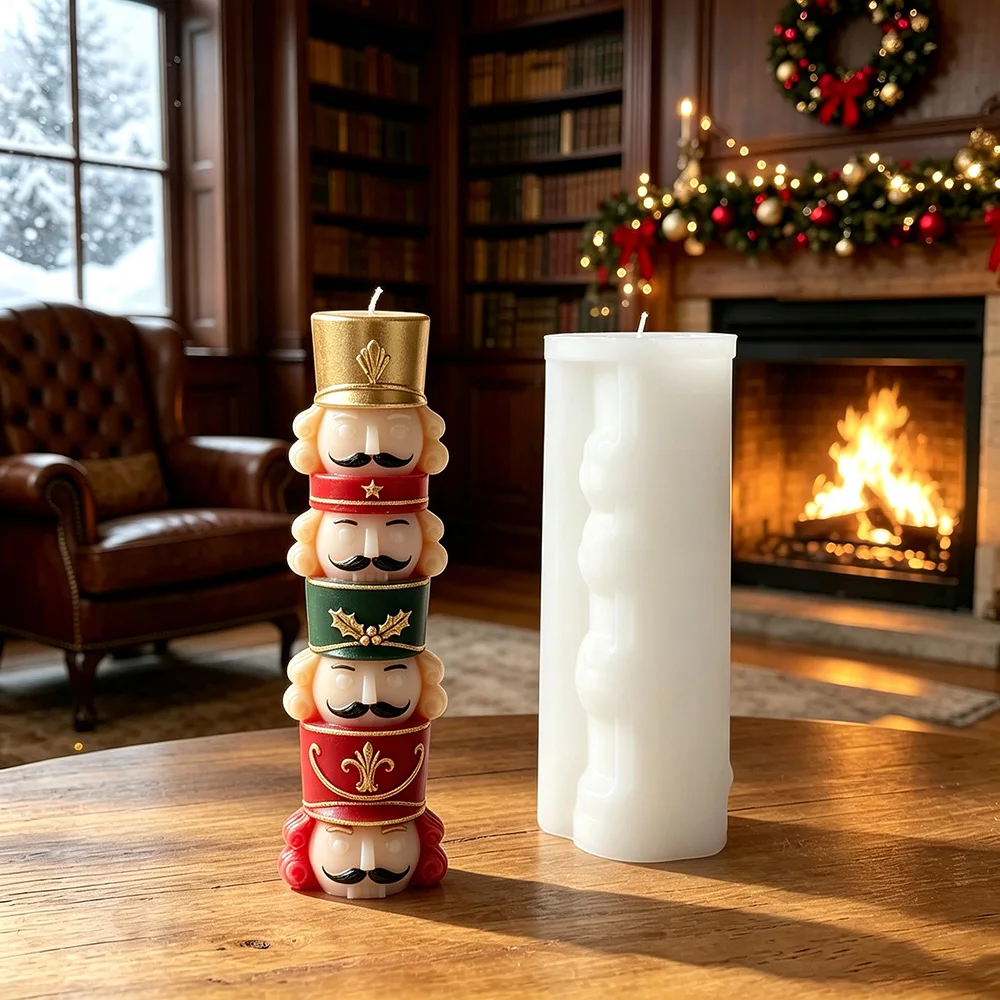 Christmas Nutcracker Soldier Stackable Silicone Candle Mold - 3D Holiday DIY Candle Making Mold, Home Decor Craft Gift for Xmas