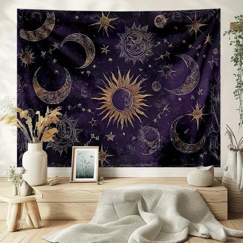 2026 Vintage Starry Sky Tapestry Sun Moon Bohemian Wall Hanging Decor for Sofa Backdrop Living Room New Arrival