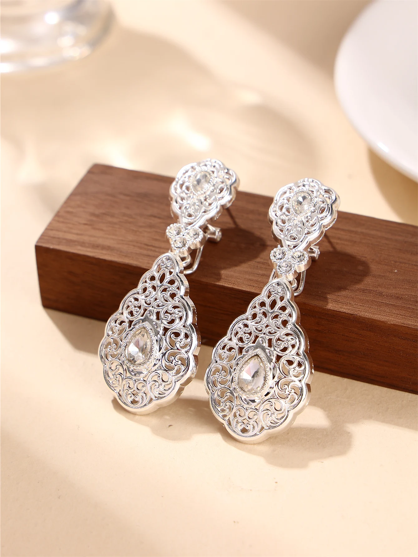 1 Set Vintage Palast-Stil Damen Halskette und Ohrringe Schmuckset, Tropfenförmig mit Strass-Einlagen, Schmuckset für Arabische Frauen für Hochzeiten, Bankette und Feste – Detail 7