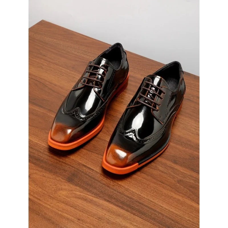 

British Style Business Dress Leather Shoes Men's Pointed Toe Genuine Leather Derby Brogue Carved Casual Office Cow Leather Male